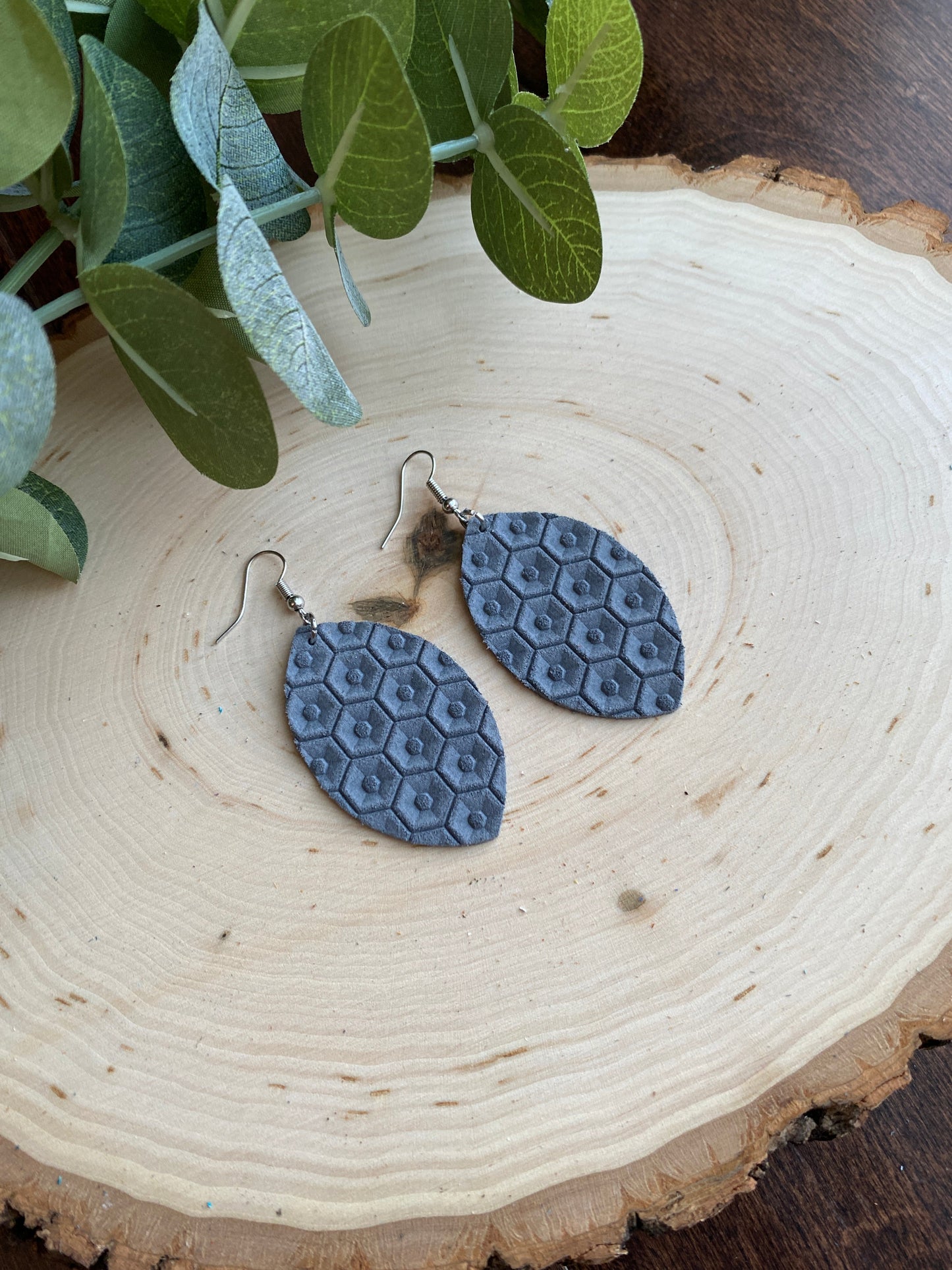 Grey Honeycomb Petal Earrings