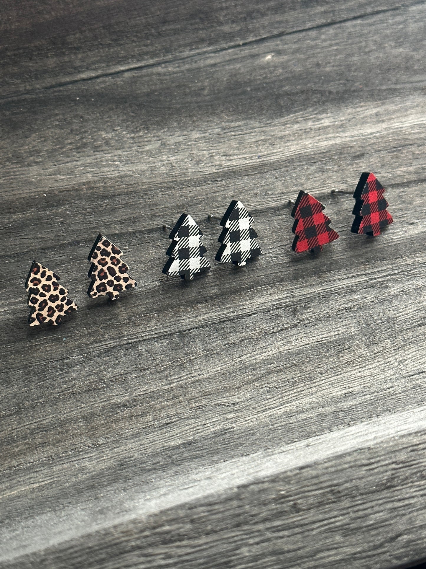 Black & White Buffalo Plaid Tree Studs
