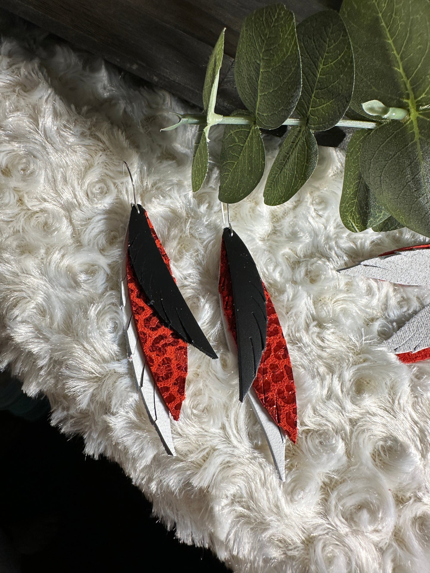 Hurricanes | Storm Squad | Carolina | Red White Black Feathered Earrings School Spirit