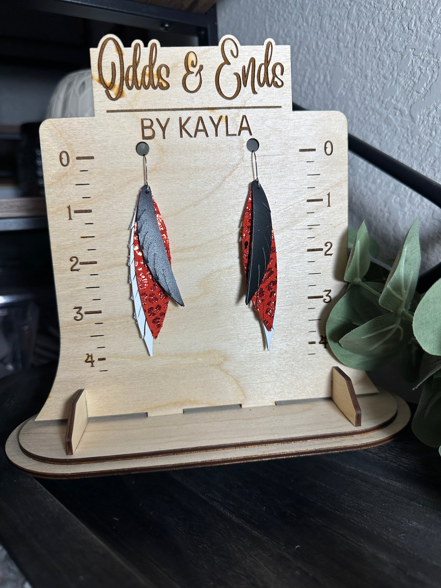 Hurricanes | Storm Squad | Carolina | Red White Black Feathered Earrings School Spirit