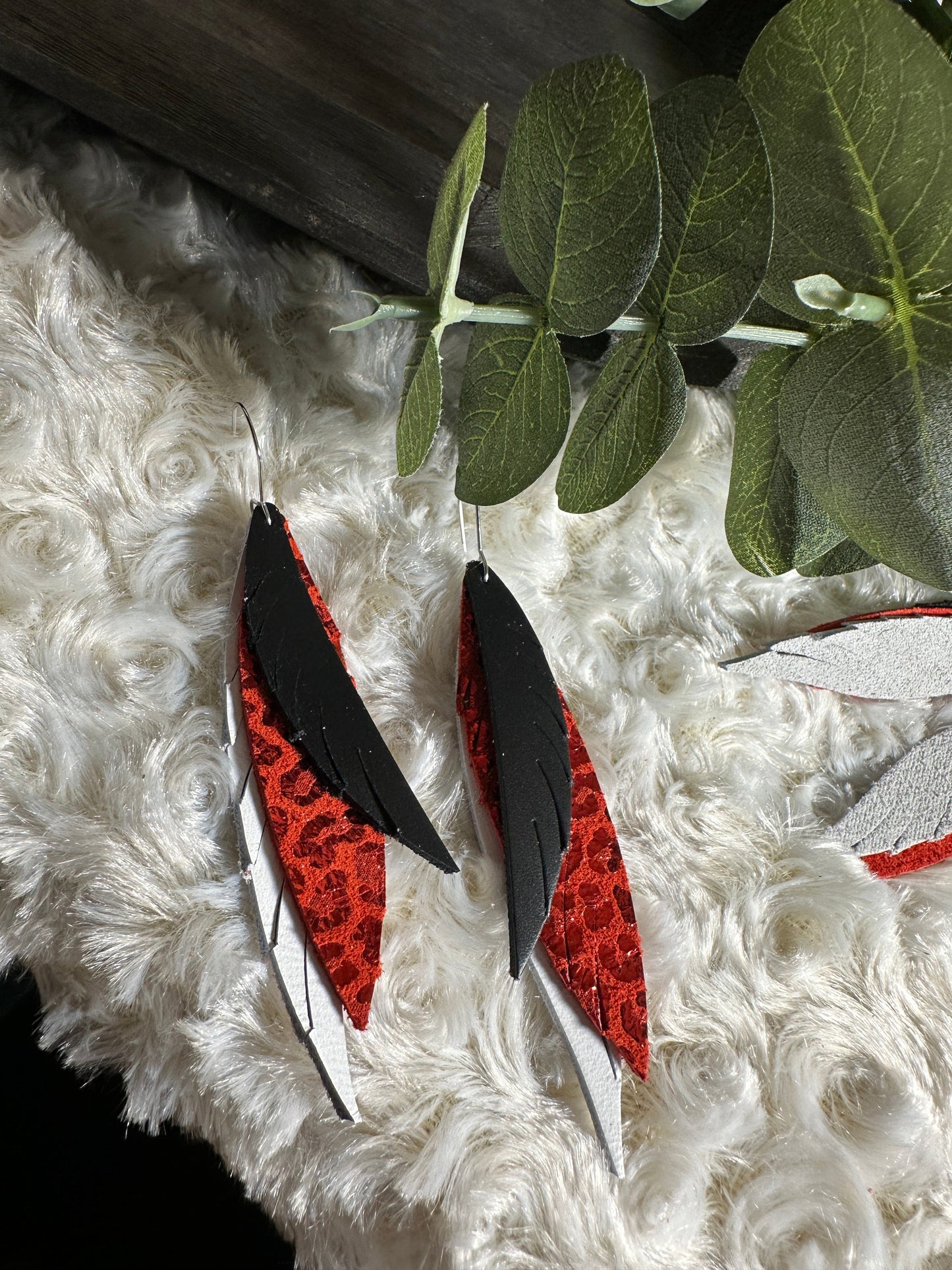 Hurricanes | Storm Squad | Carolina | Red White Black Feathered Earrings School Spirit