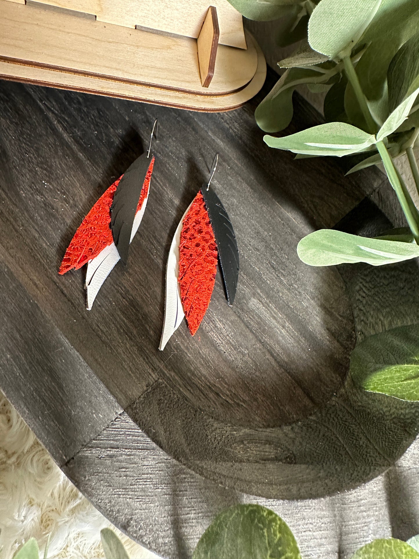 Hurricanes | Storm Squad | Carolina | Red White Black Feathered Earrings School Spirit