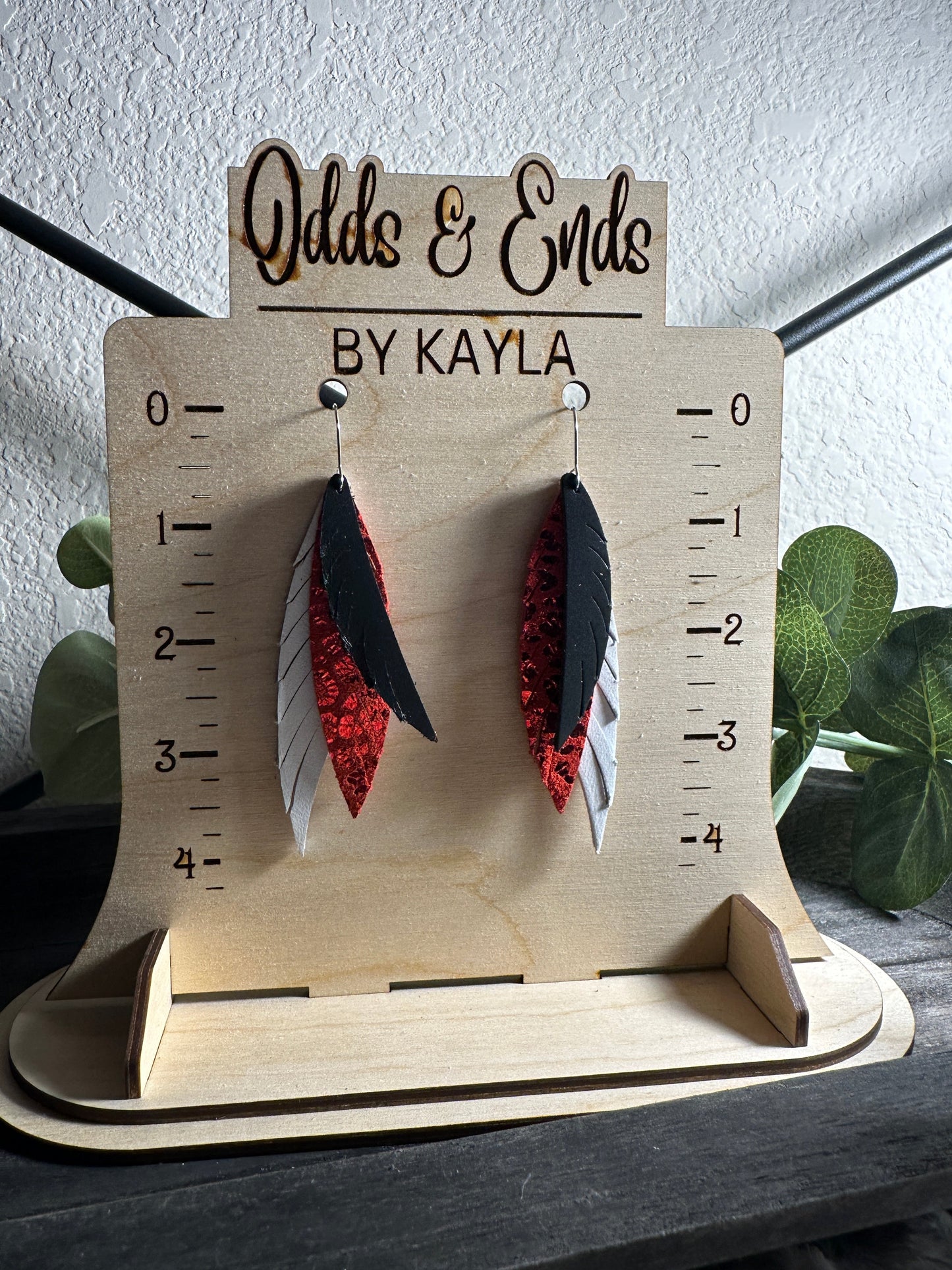 Hurricanes | Storm Squad | Carolina | Red White Black Feathered Earrings School Spirit