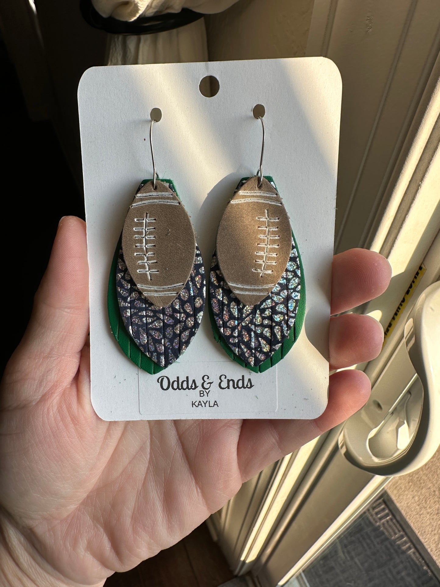 Navy & Green Football Earrings | Green & Navy Fringe