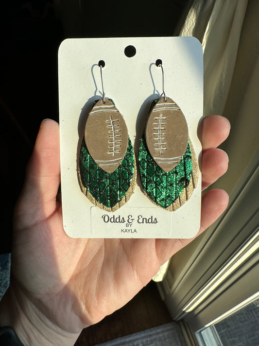 Green & Gold Football Fringe Earrings | Copperheads | Snakeskin | Catawba Ridge