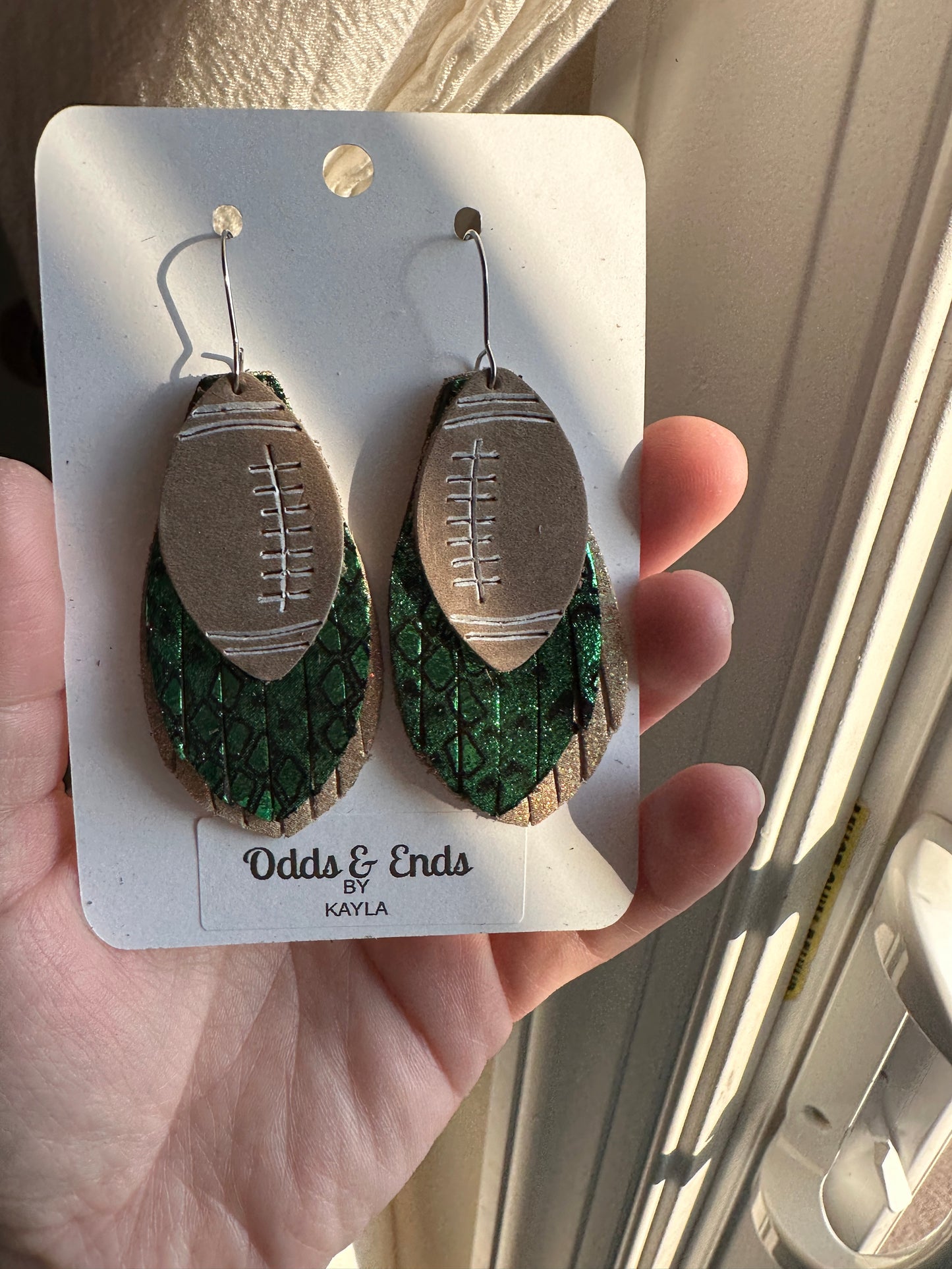 Green & Gold Football Fringe Earrings | Copperheads | Snakeskin | Catawba Ridge