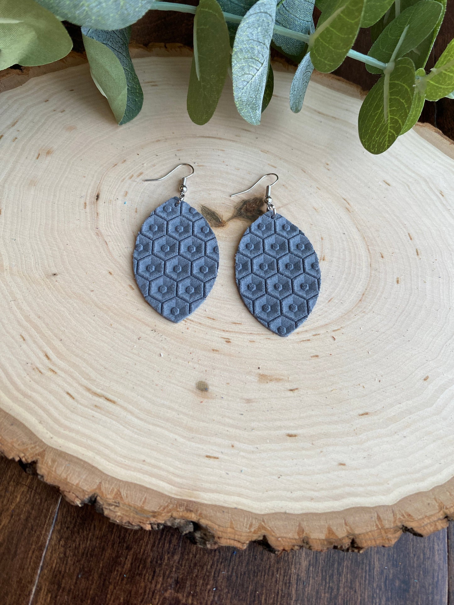 Grey Honeycomb Petal Earrings