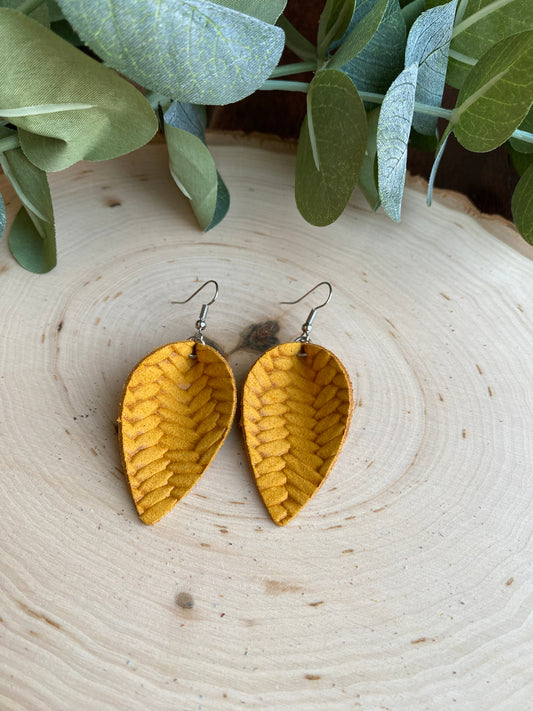 Fall Earrings - Mustard Yellow Pinch Teardrops