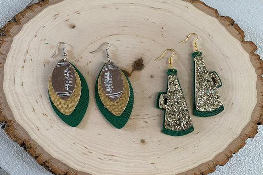 Green & Gold Football Earrings - Catawba Ridge - School Spirit