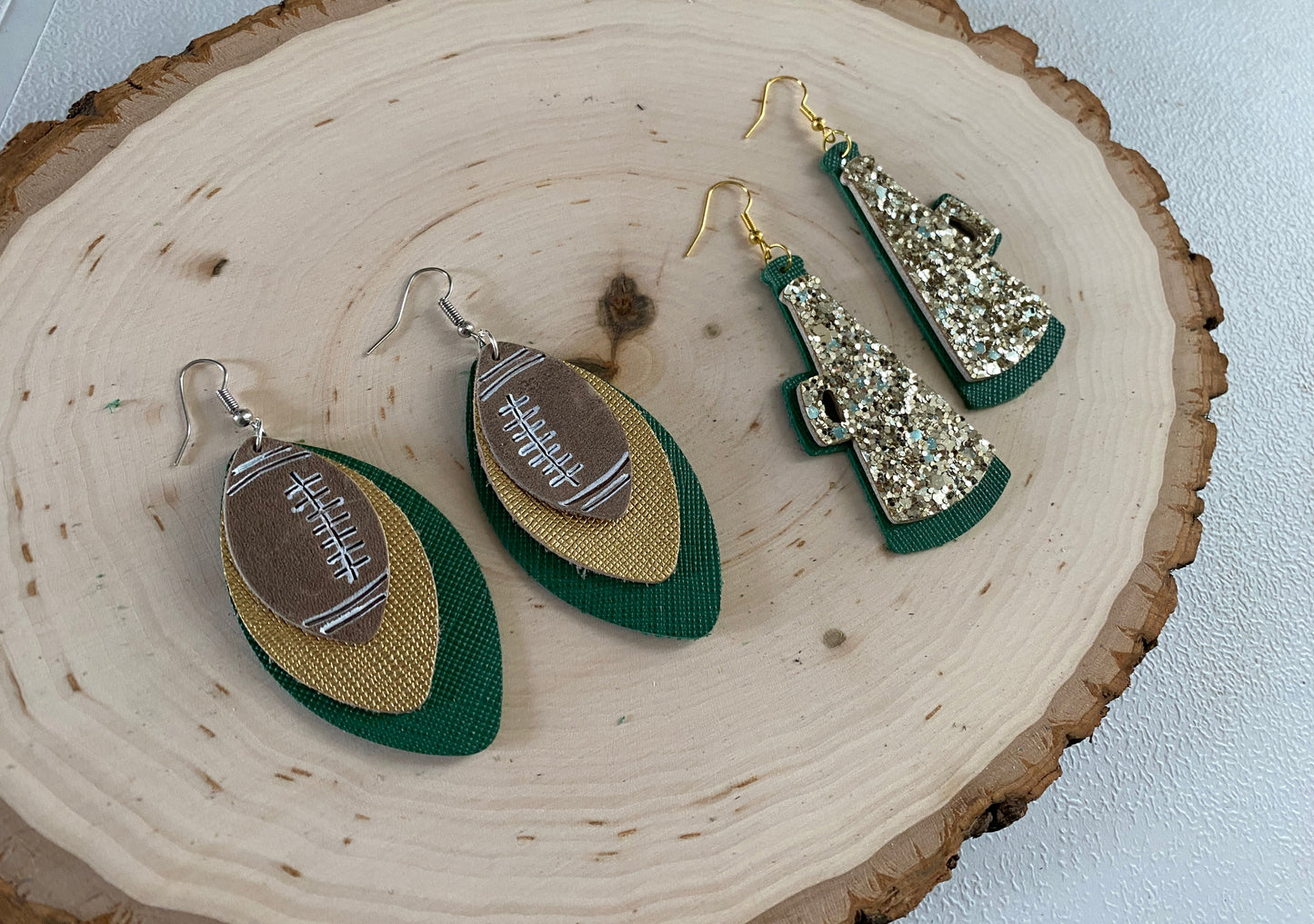 Green & Gold Football Earrings - Catawba Ridge - School Spirit