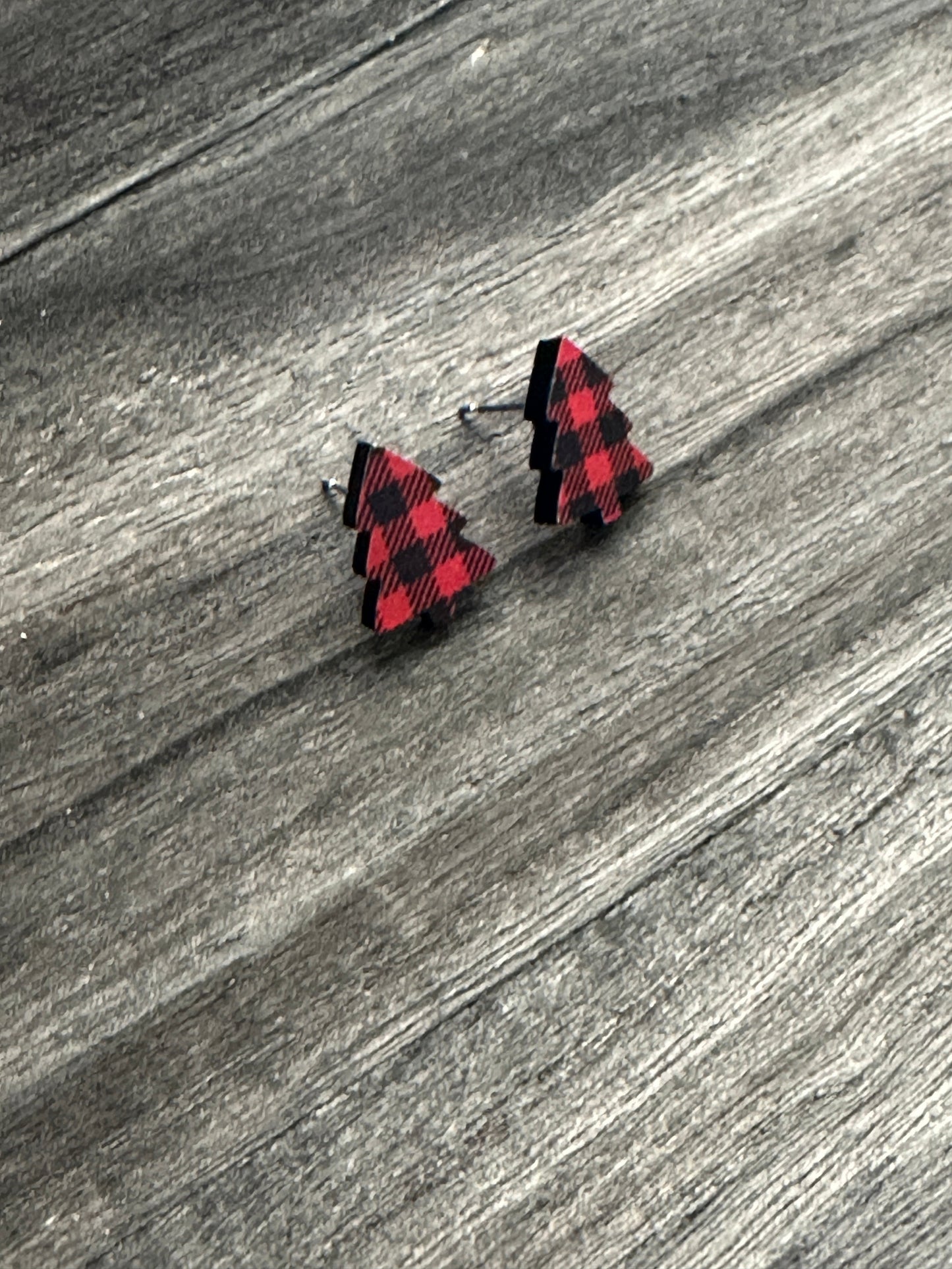 Red & Black Buffalo Plaid Tree Studs