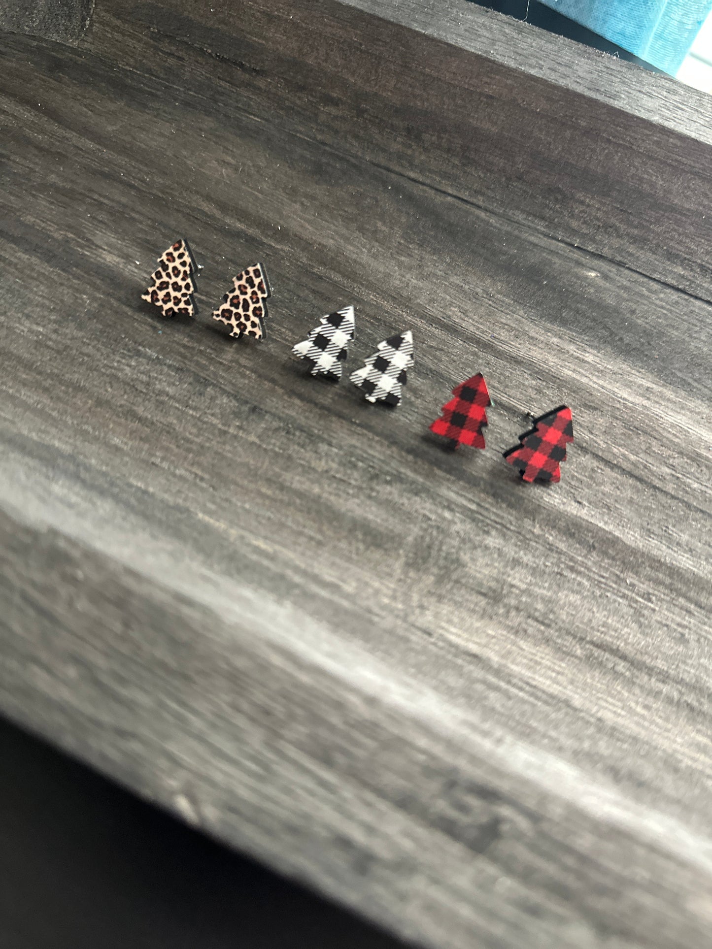 Black & White Buffalo Plaid Tree Studs