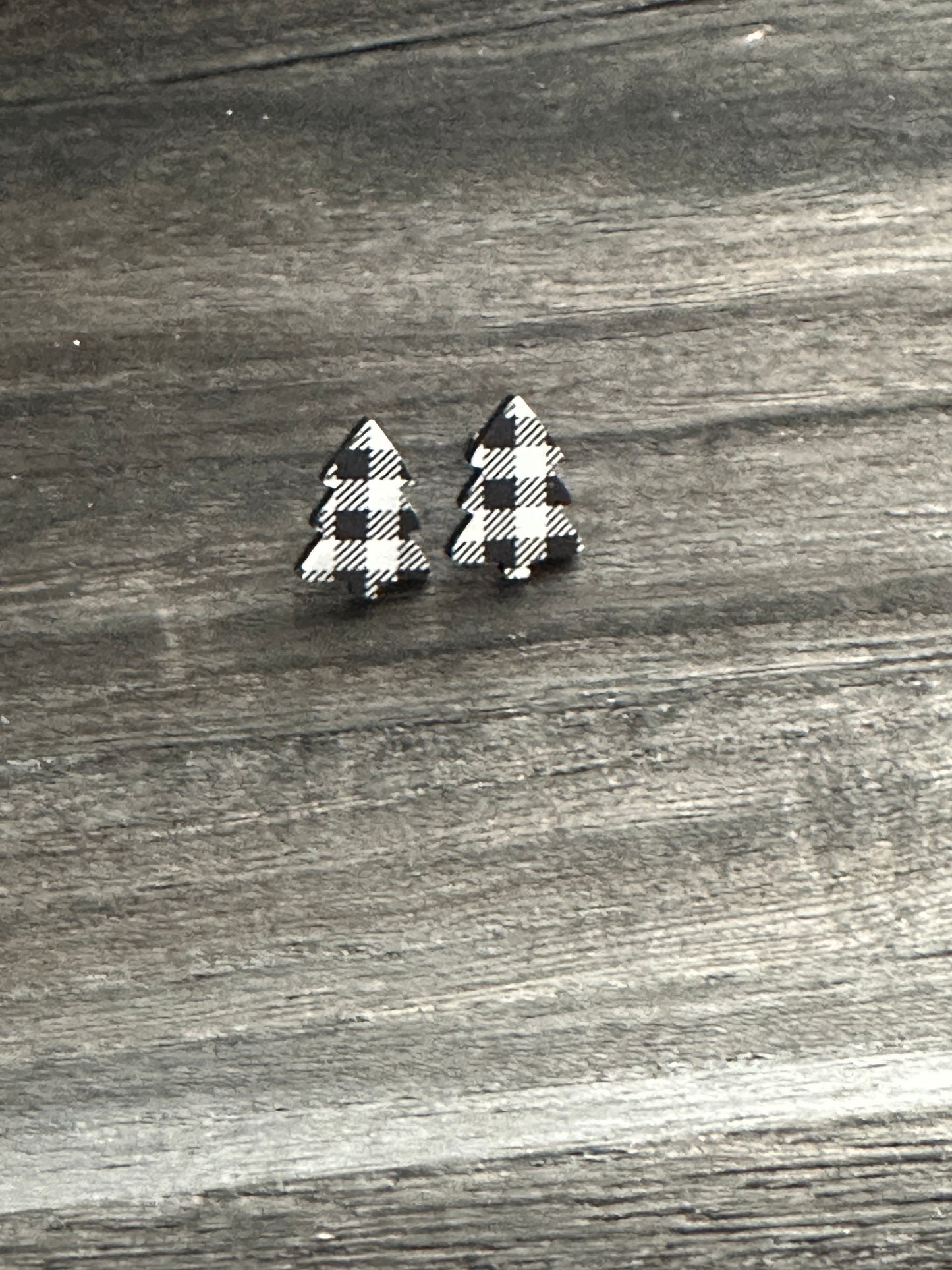 Black & White Buffalo Plaid Tree Studs