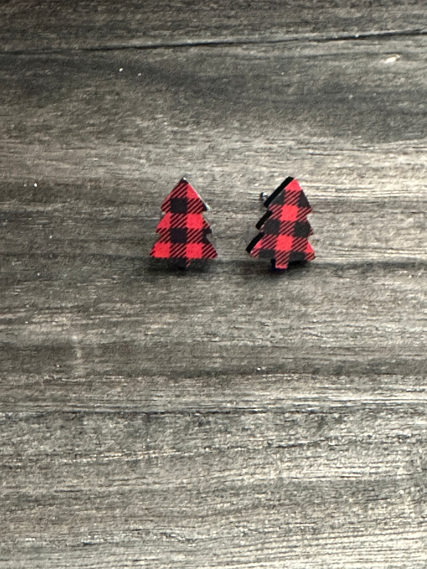 Red & Black Buffalo Plaid Tree Studs