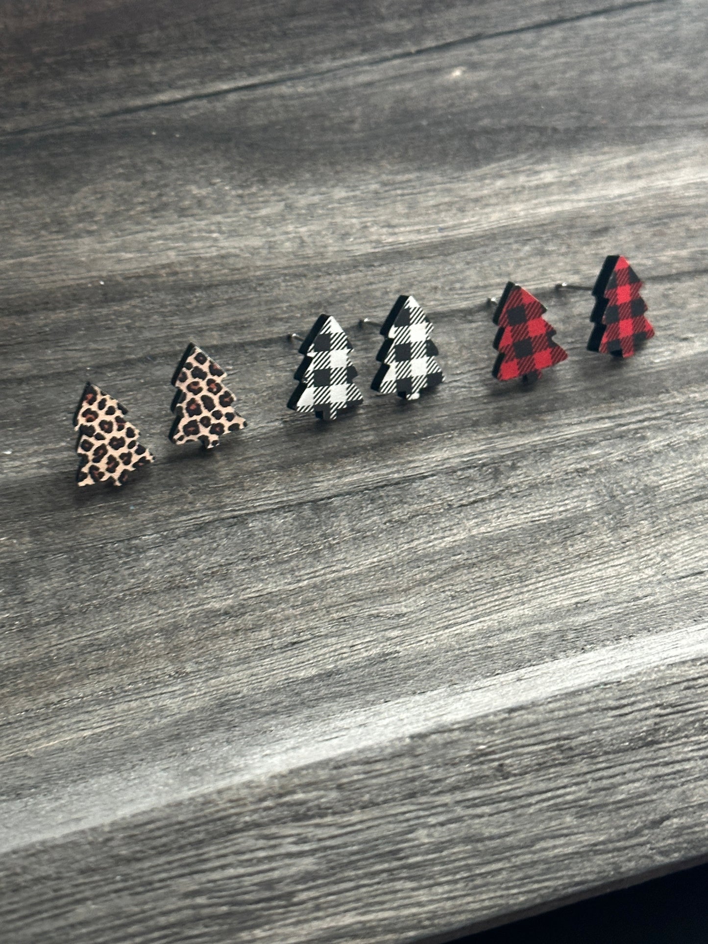 Red & Black Buffalo Plaid Tree Studs