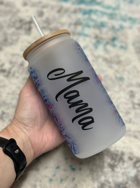 Mama Frosted 16 Glass - text can be customized