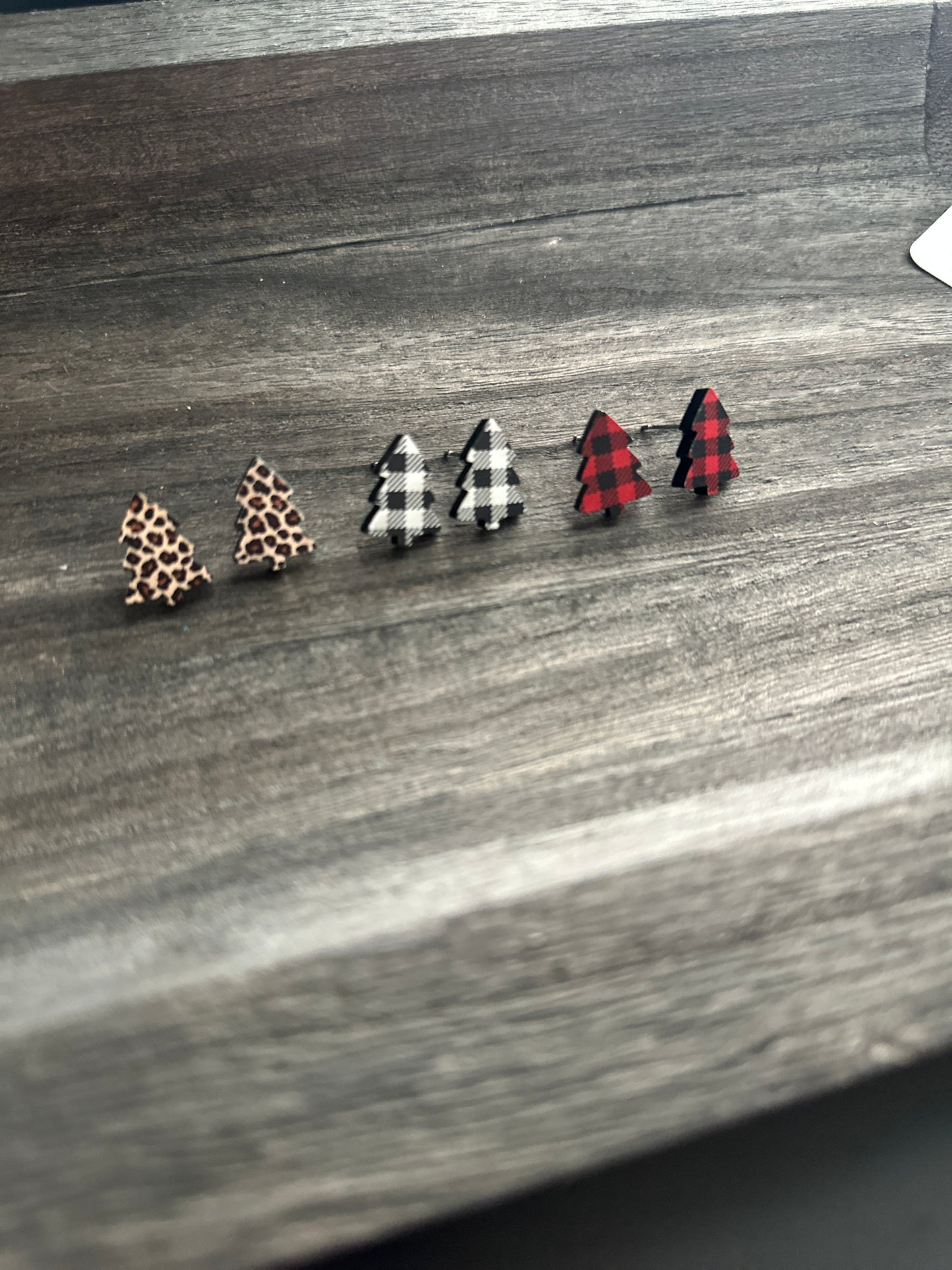 Red & Black Buffalo Plaid Tree Studs