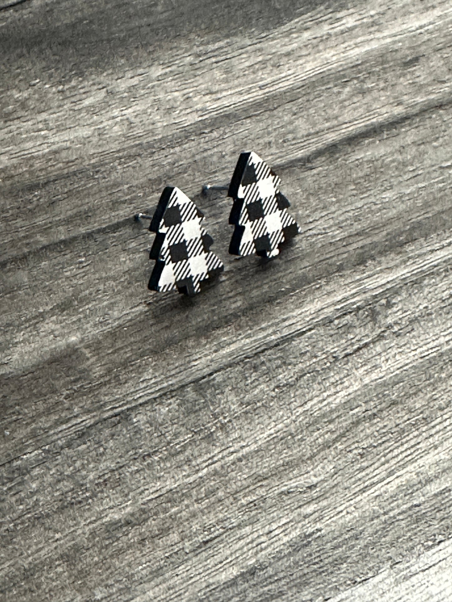 Black & White Buffalo Plaid Tree Studs