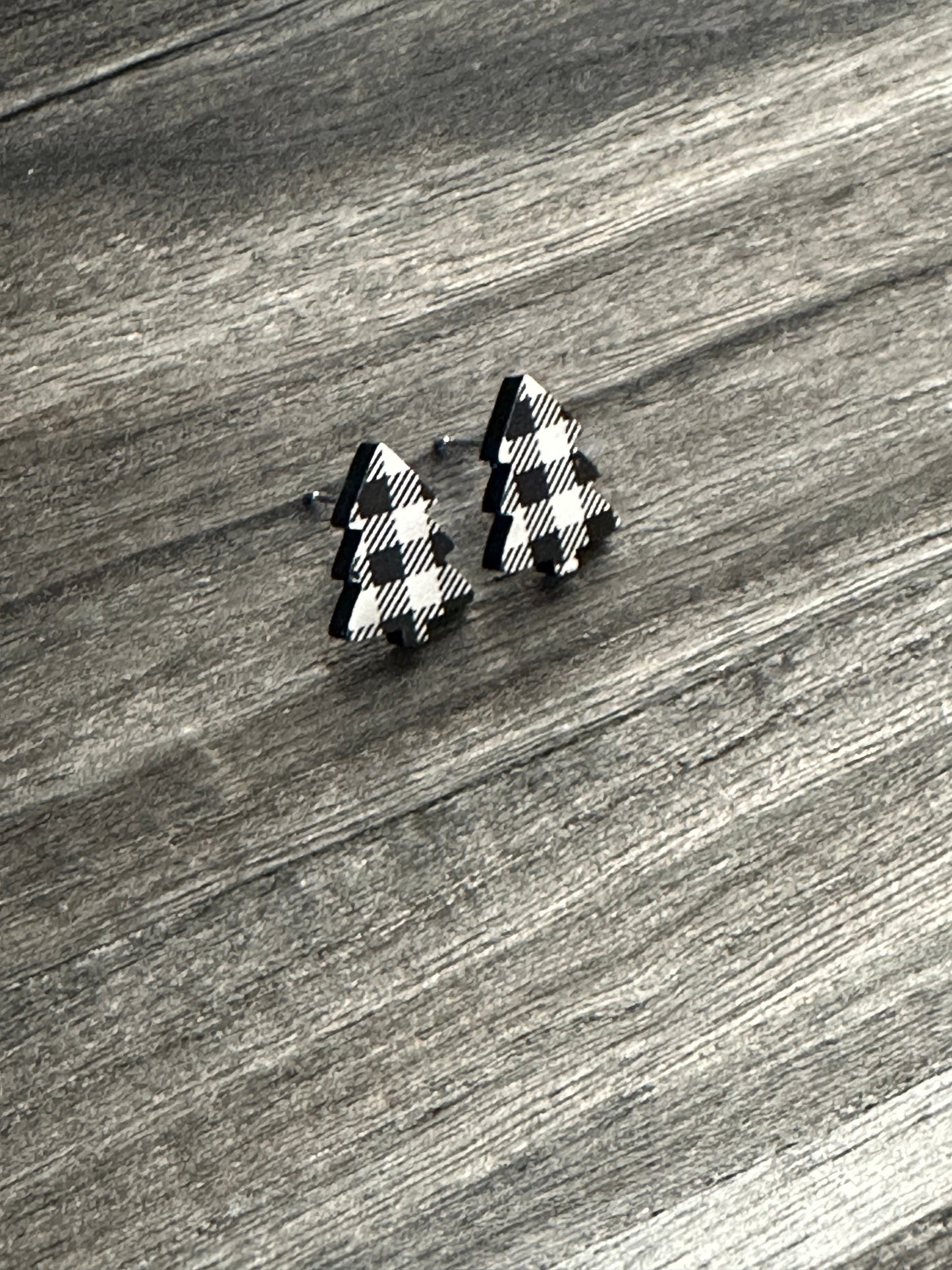 Black & White Buffalo Plaid Tree Studs